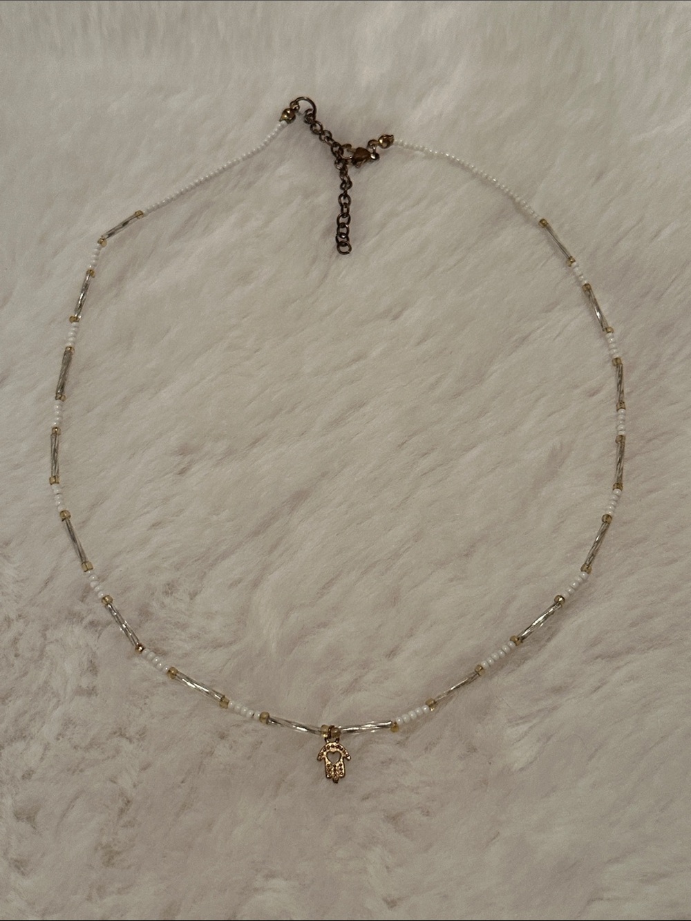 Hamsa Beaded Choker Necklace [white gold beads]